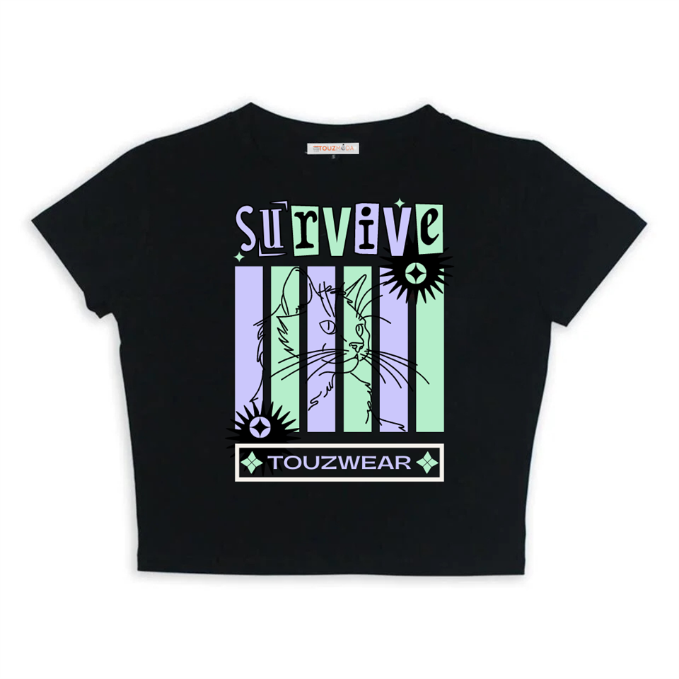 Y2k Survive Siyah Crop