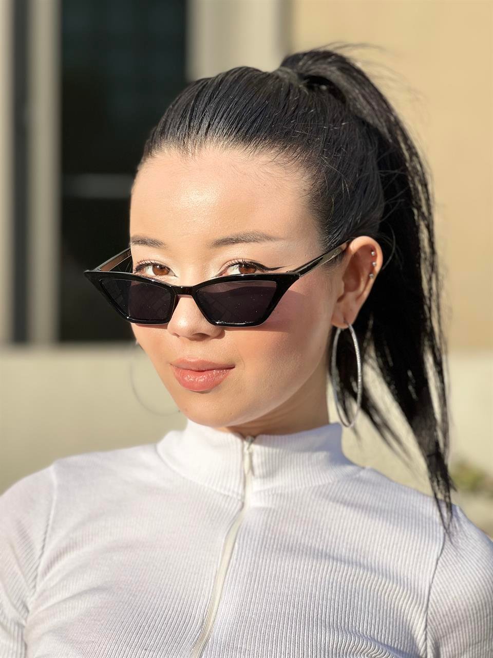Y2K Tarz Angel Model Siyah Renk UV Korumalı Güneş Gözlüğü 