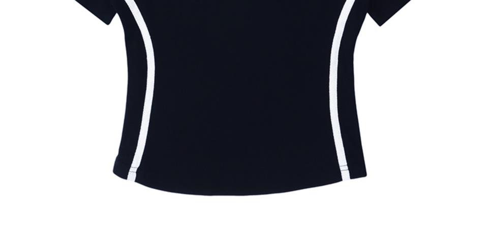 Y2k V Yaka Şeritli Siyah Crop