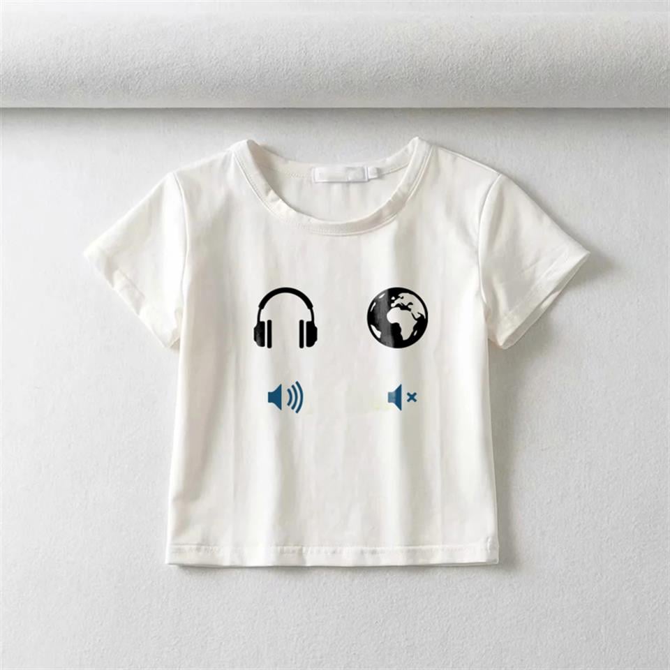 Yes Music No World Baskılı Beyaz Crop