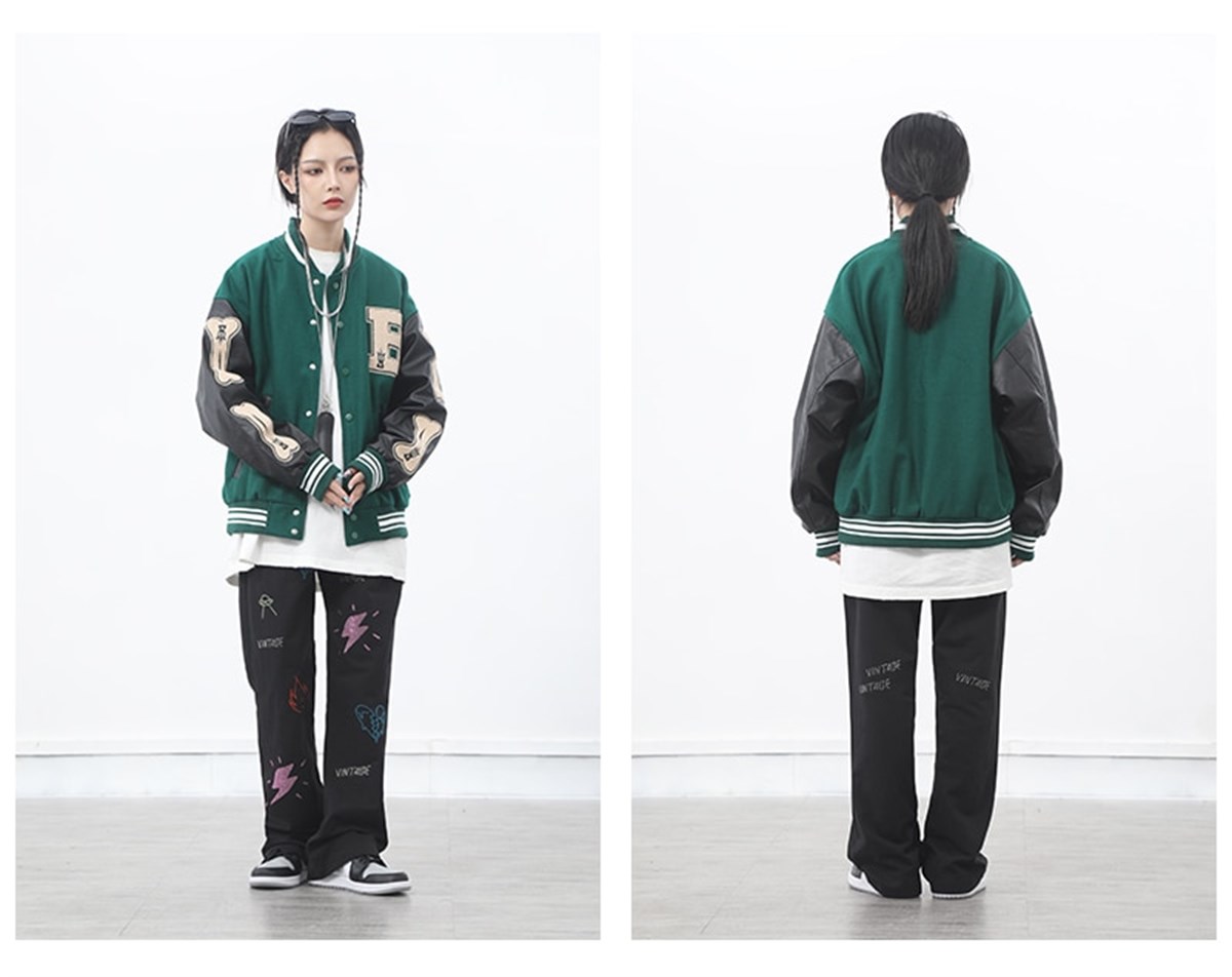 Yeşil Harajuku Bone Oversize Unisex Kolej Ceket