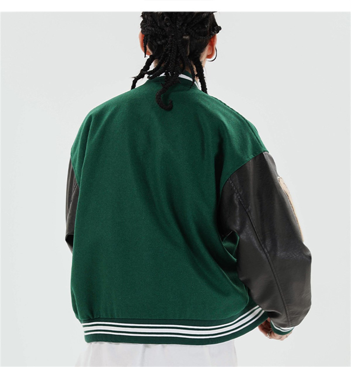 Yeşil Harajuku Bone Oversize Unisex Kolej Ceket
