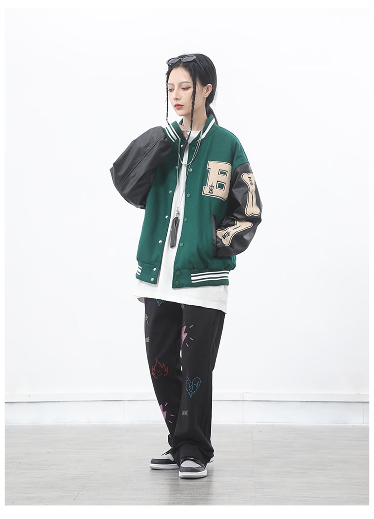 Yeşil Harajuku Bone Oversize Unisex Kolej Ceket