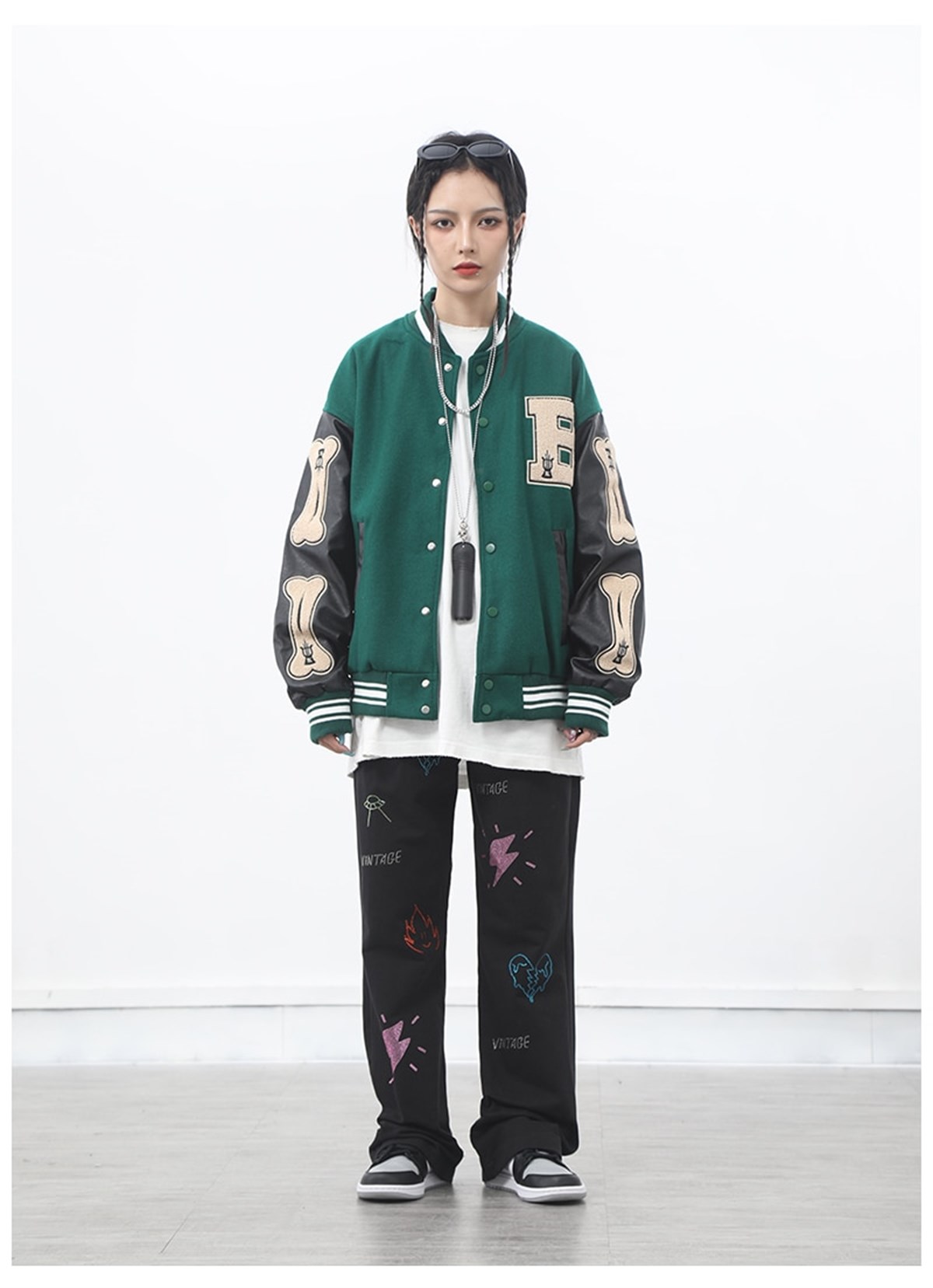 Yeşil Harajuku Bone Oversize Unisex Kolej Ceket