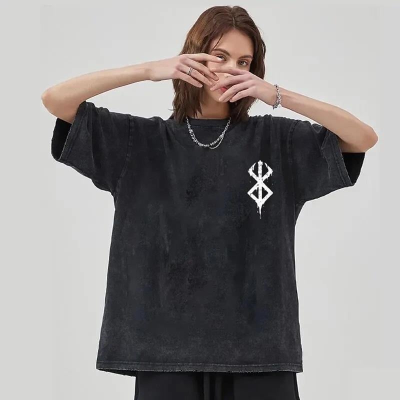 Yıkamalı Anime Berserk Baskılı Unisex Oversize Vintage T-shirt