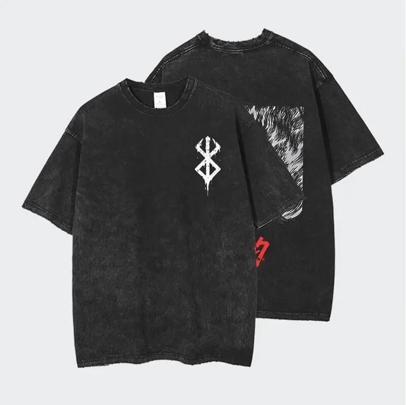 Yıkamalı Anime Berserk Baskılı Unisex Oversize Vintage T-shirt