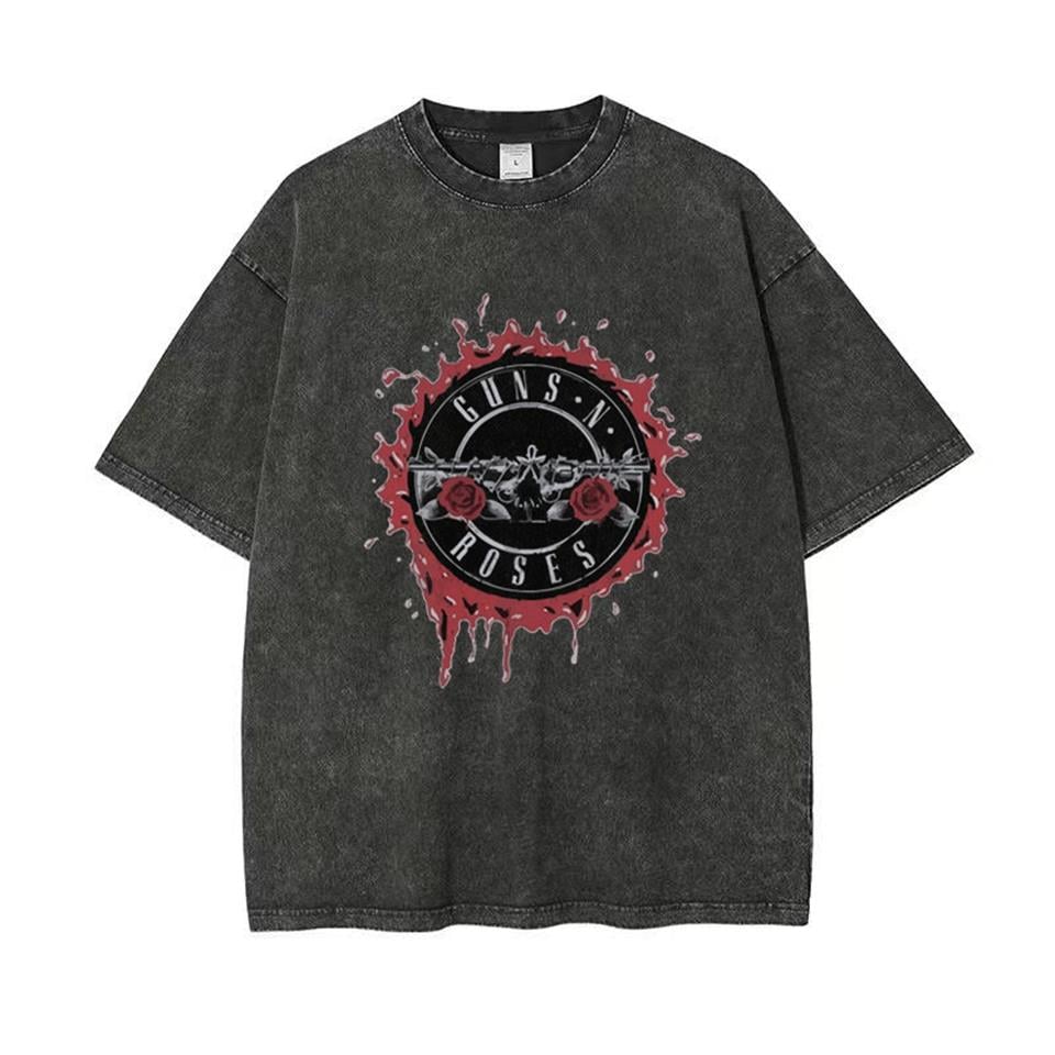 Yıkamalı Guns N' Roses Bloody Logo Baskılı Unisex Oversize Eskitme T-shirt