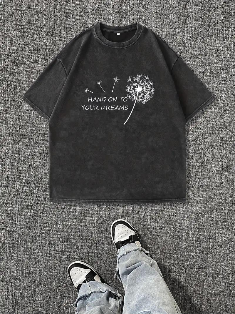 Yıkamalı Hang On To Your Dreams Baskılı Unisex Oversize Vintage T-shirt
