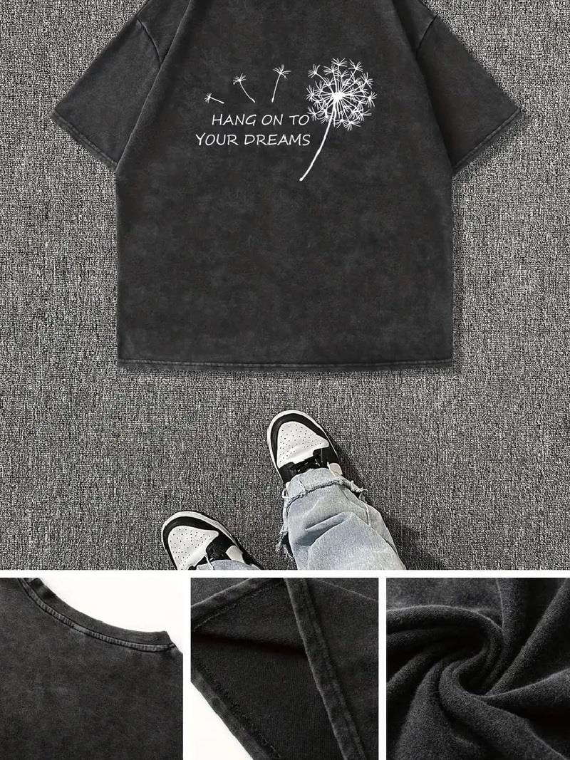 Yıkamalı Hang On To Your Dreams Baskılı Unisex Oversize Vintage T-shirt