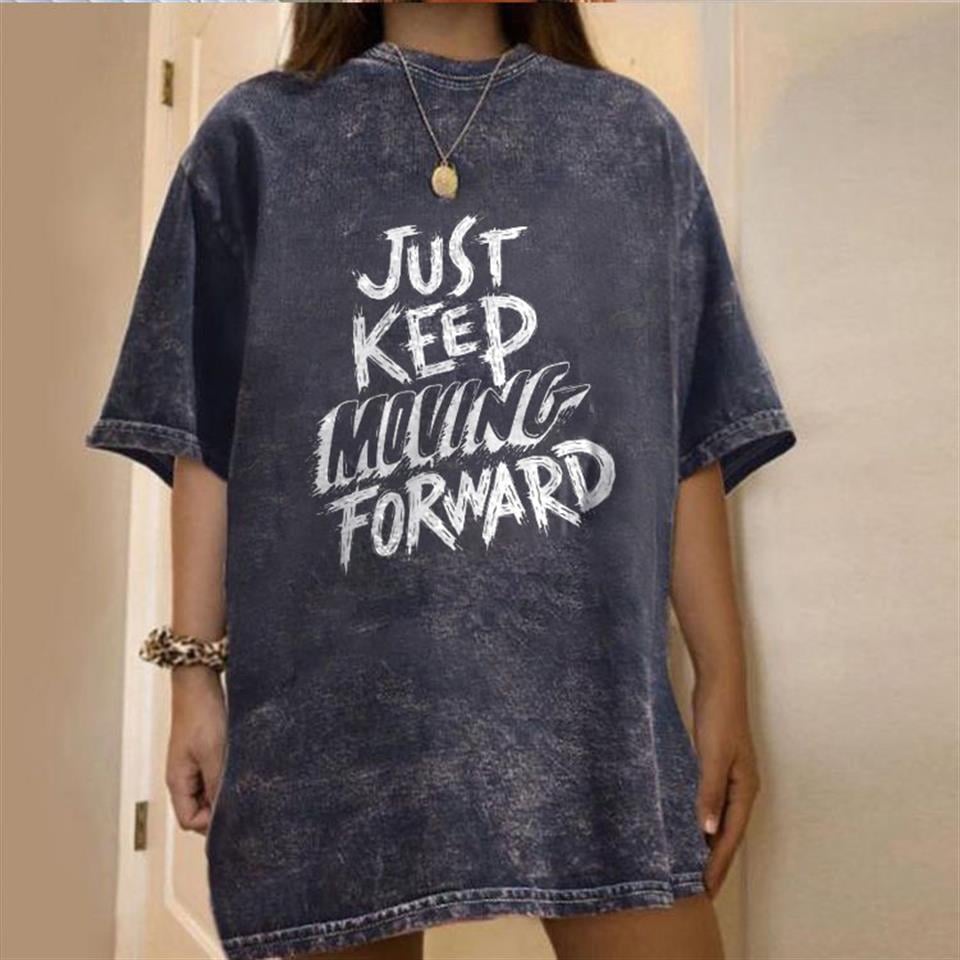 Yıkamalı 'Just Keep' Unisex Eskitme T-shirt