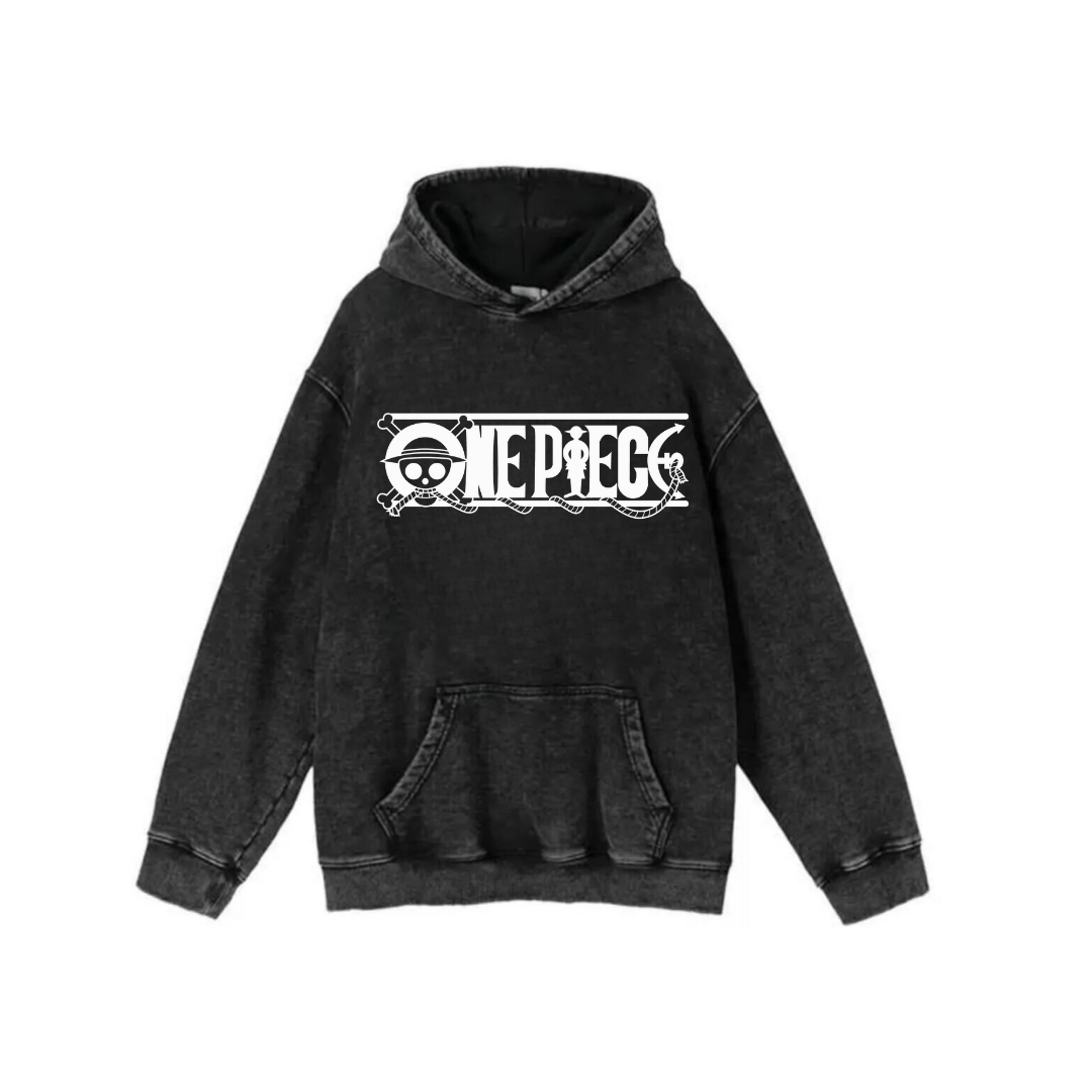 Yıkamalı Kumaş Anime One Piece Kapüşonlu Hoodie Sweatshirt