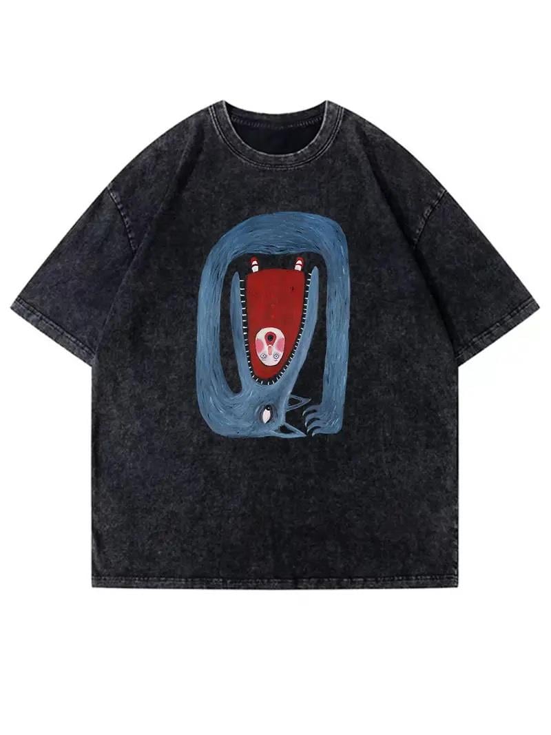 Yıkamalı Kurt Ve Kırmızı Başlıklı Kız Oversize Vintage T-shirt