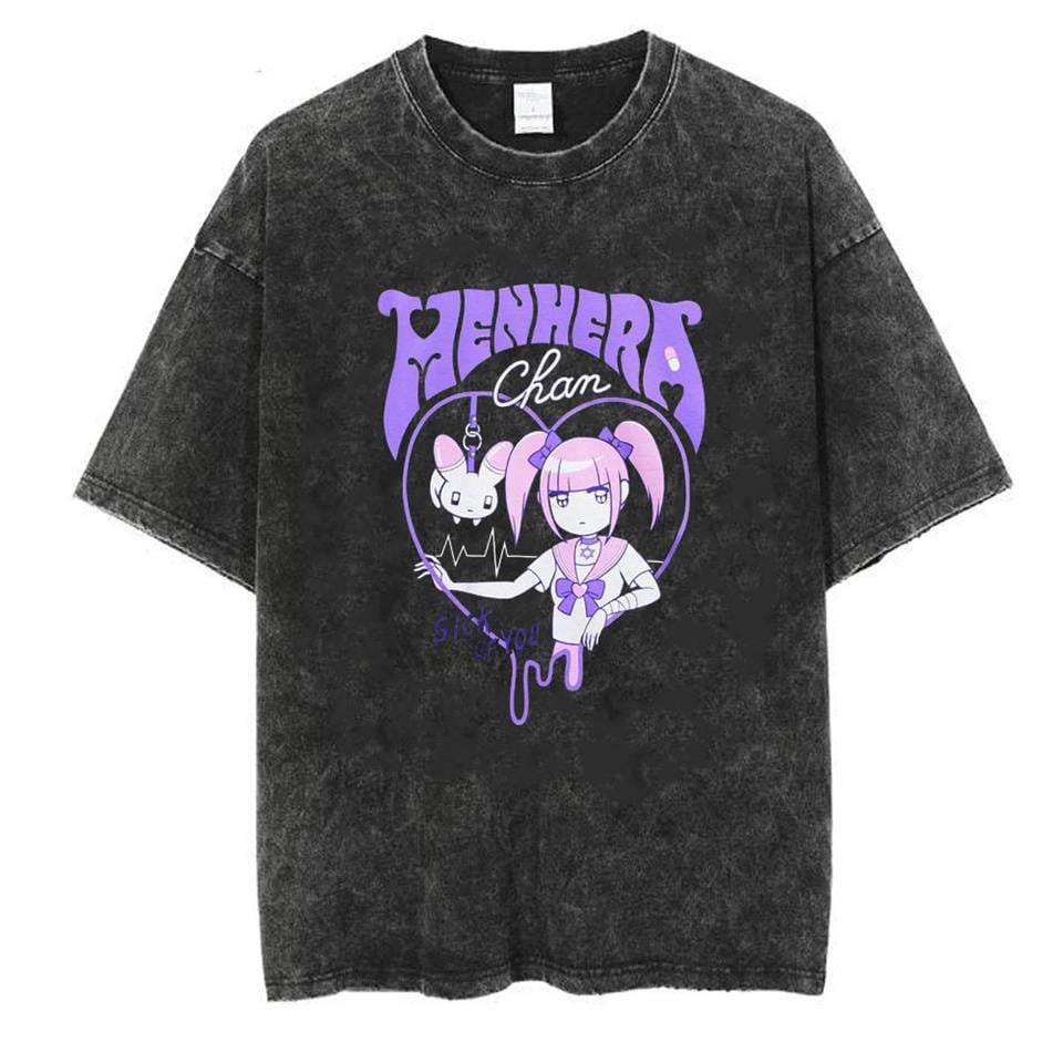 Yıkamalı Menhera Unisex Eskitme T-shirt