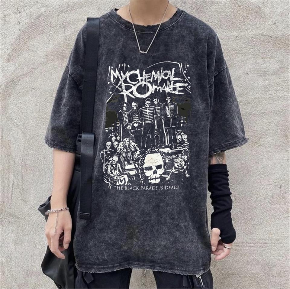 Yıkamalı My Chemical Romance Baskılı Unisex Oversize Vintage Eskitme T-shirt