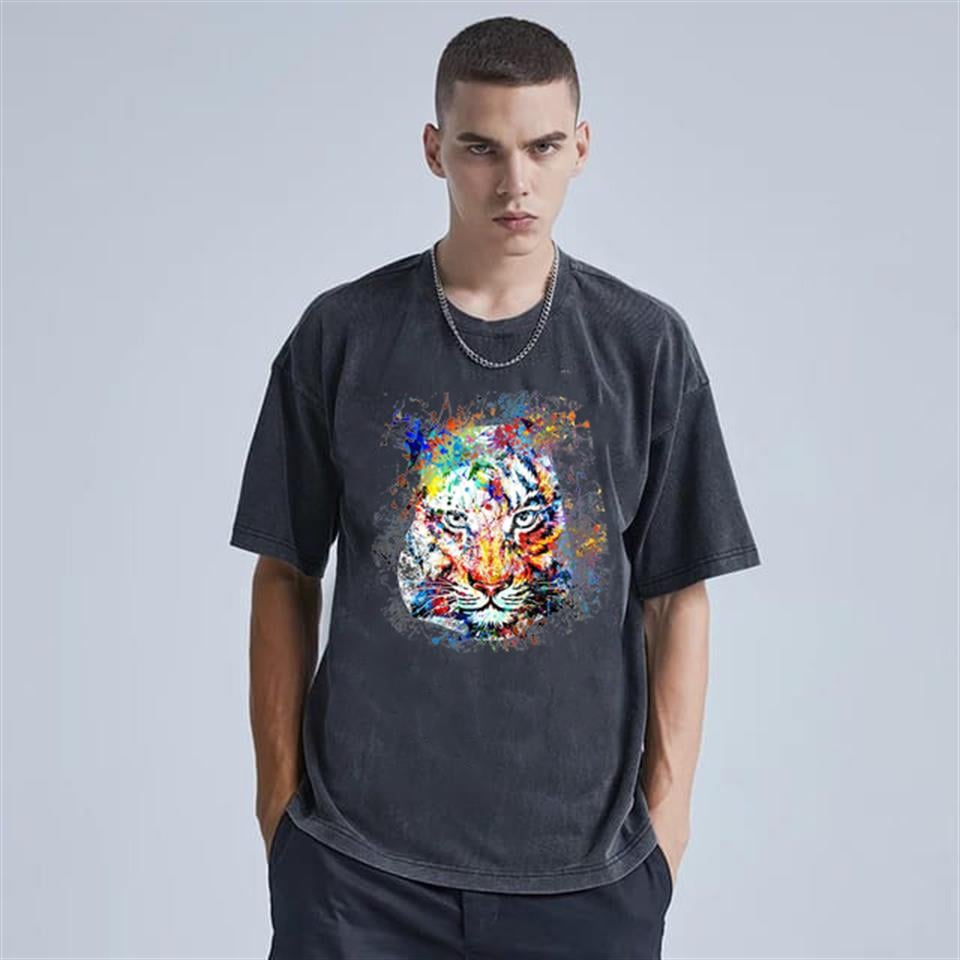 Yıkamalı Painted Lion Unisex Eskitme T-shirt