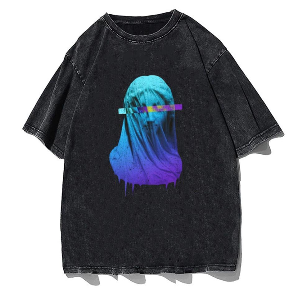 Yıkamalı Purple Art Unisex Eskitme T-shirt