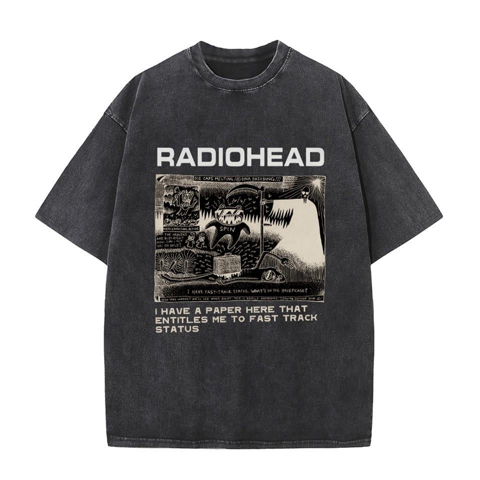 Yıkamalı Radiohead Baskılı Unisex Oversize Vintage Eskitme T-shirt