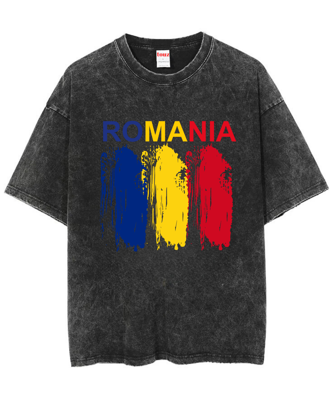 Yıkamalı Romania Baskılı Unisex Oversize Vintage T-shirt