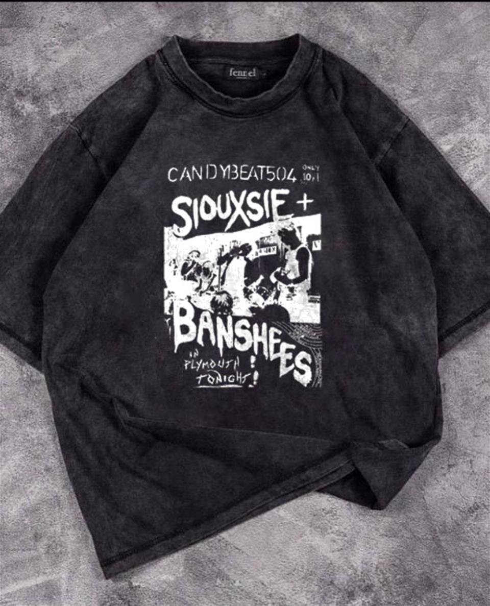 Yıkamalı Samurai Cat Sushi Oversize Eskitme T-shirt
