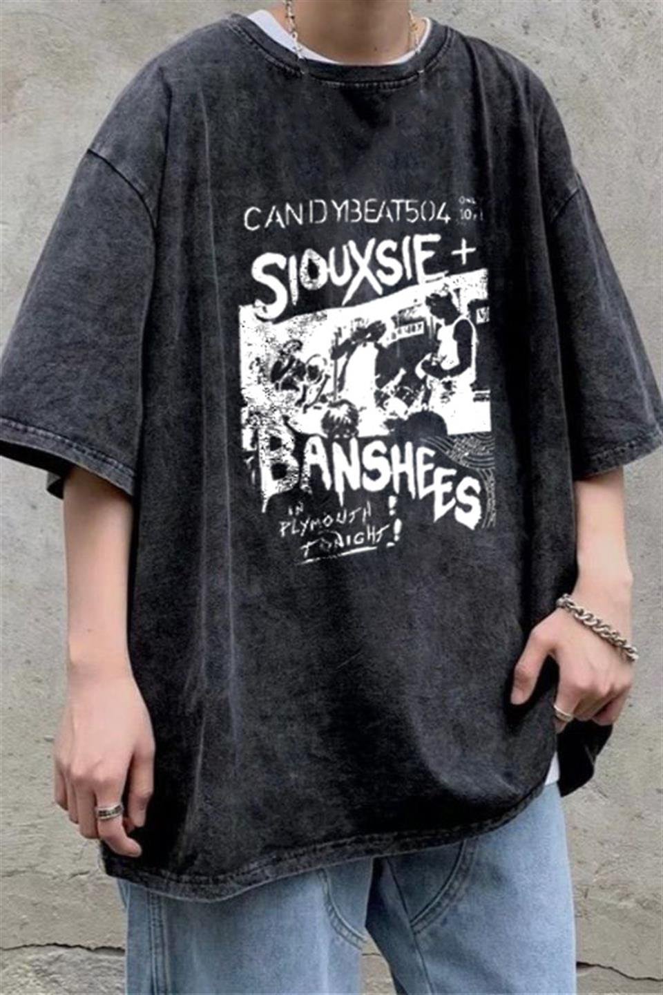 Yıkamalı Samurai Cat Sushi Oversize Eskitme T-shirt