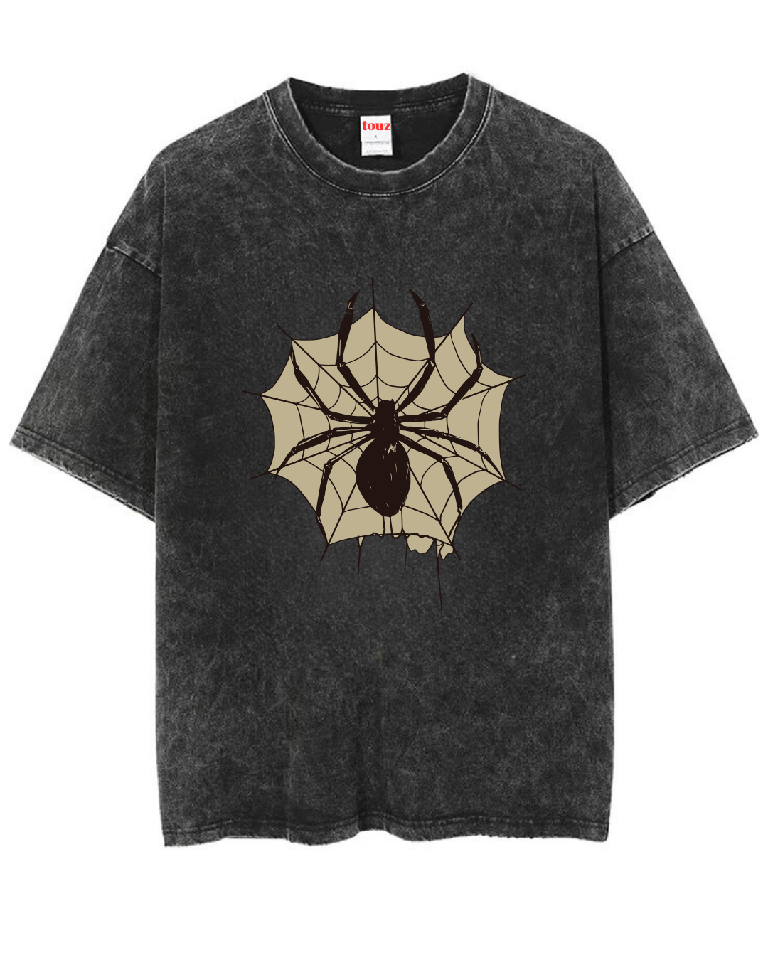 Yıkamalı Spider Baskılı Unisex Oversize Vintage T-shirt