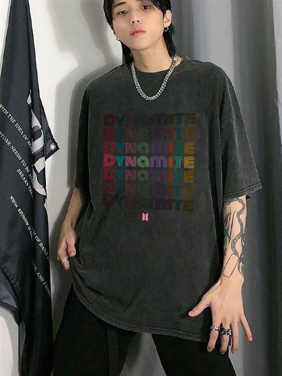 Yıkmalı BTS Dynamite Unisex Eskitme T-shirt
