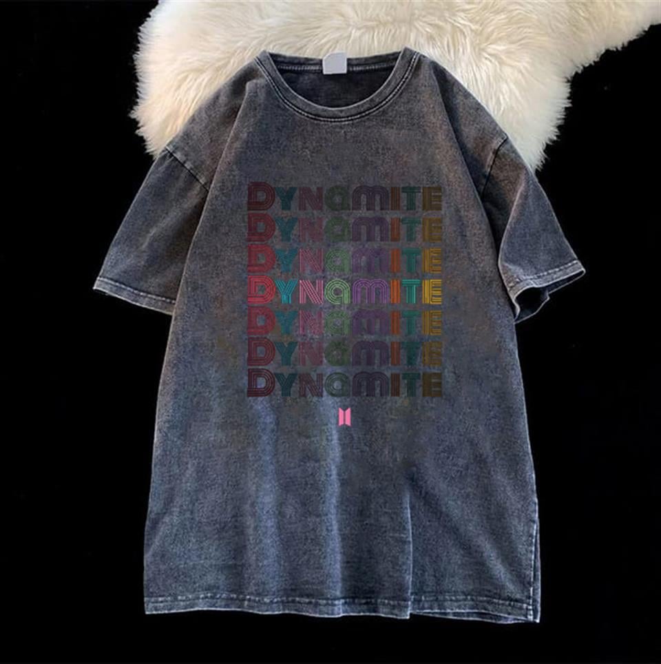 Yıkmalı BTS Dynamite Unisex Eskitme T-shirt