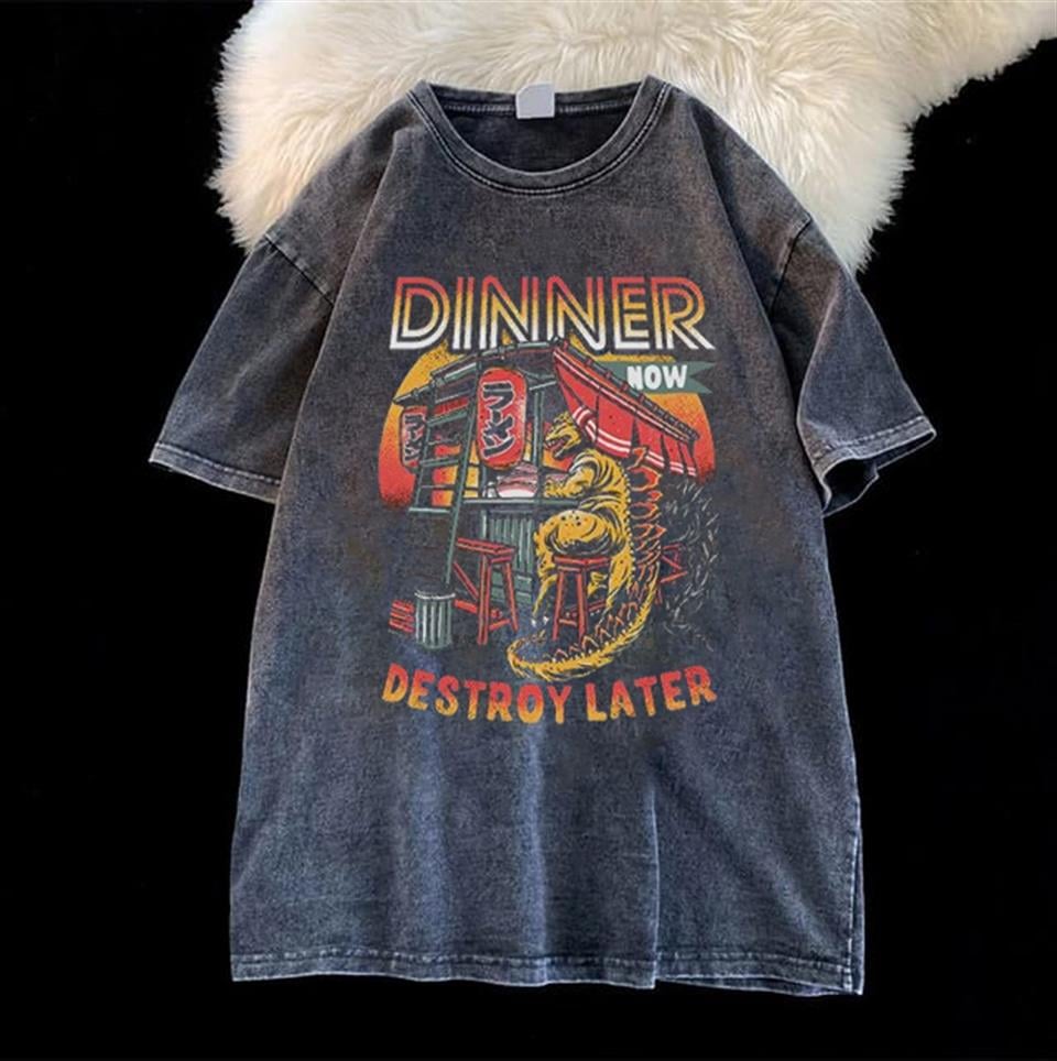 Yıkmalı Dinner Unisex Eskitme T-shirt