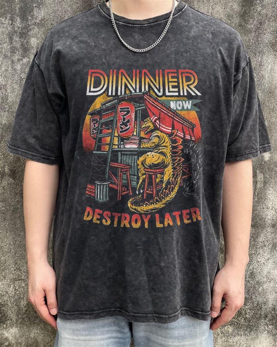 Yıkmalı Dinner Unisex Eskitme T-shirt