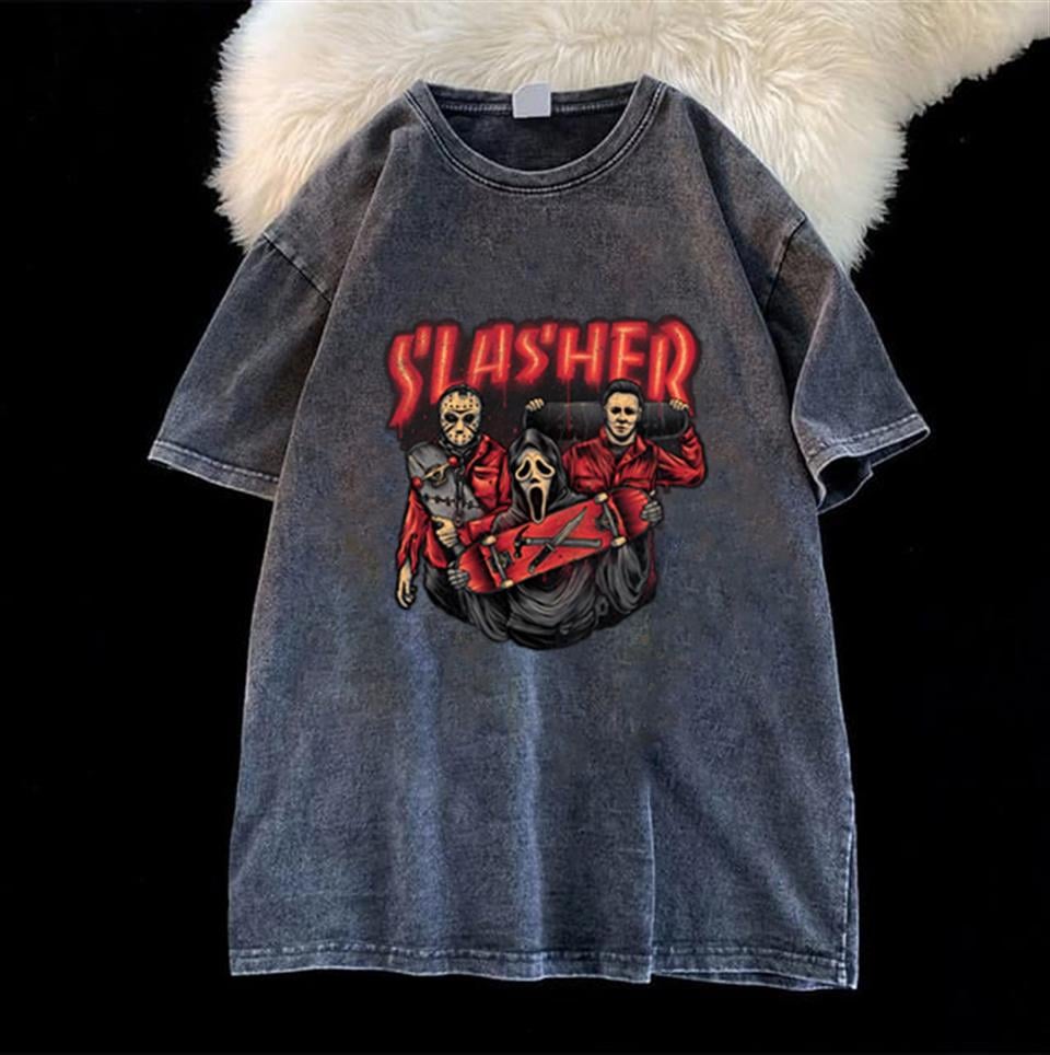 Yıkmalı Red Slasher Unisex Eskitme T-shirt