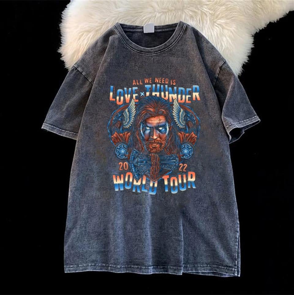 Yıkmalı Thor Love Thunder Unisex Eskitme T-shirt