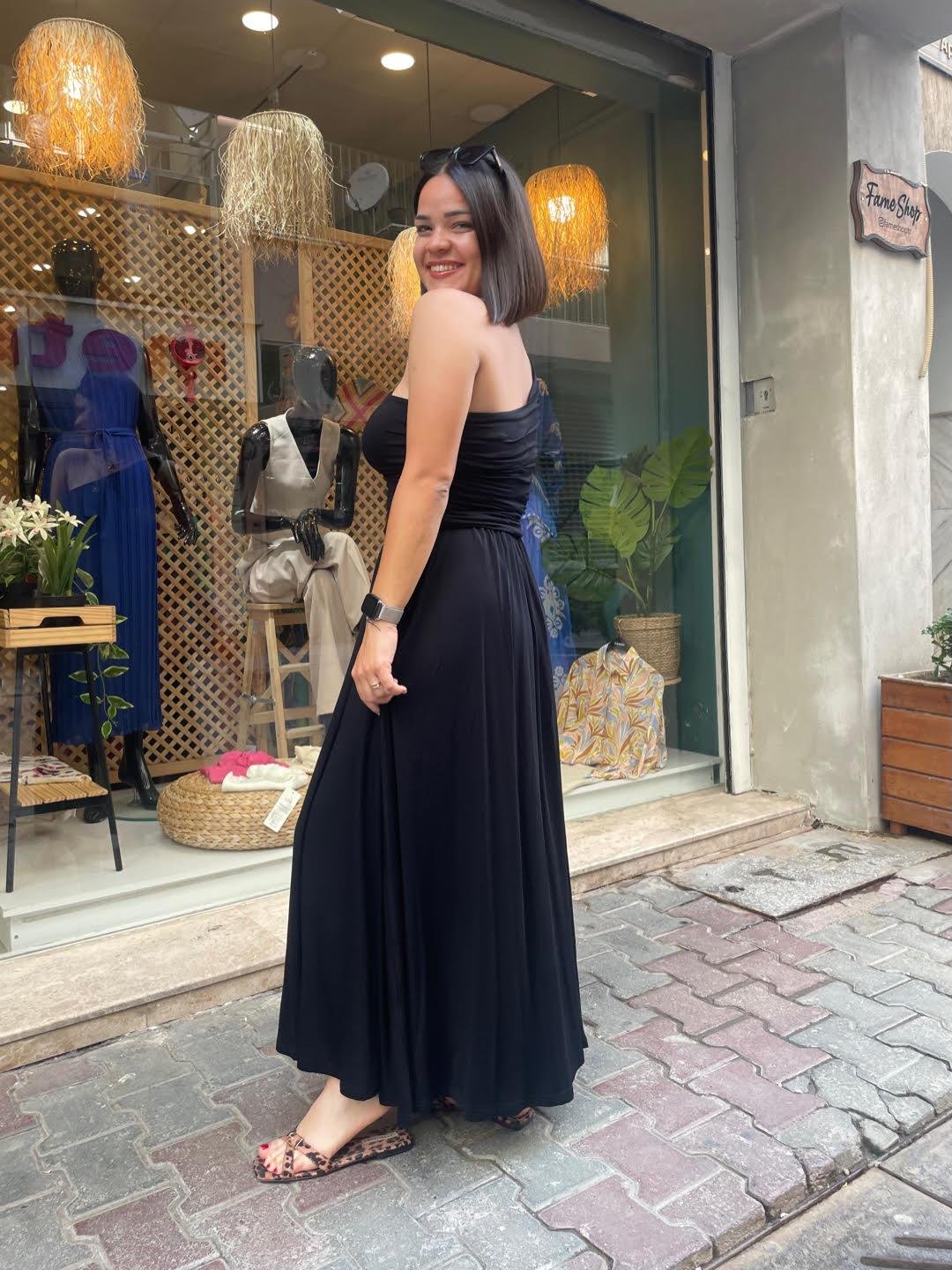ek Omuz Drape Detaylı Elbise