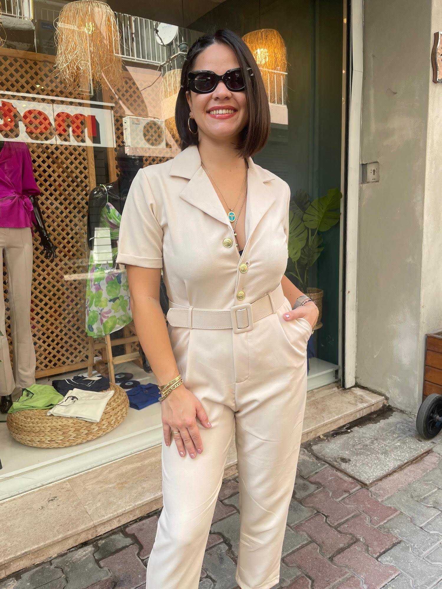 Gold Düğme Detaylı Crep Tulum