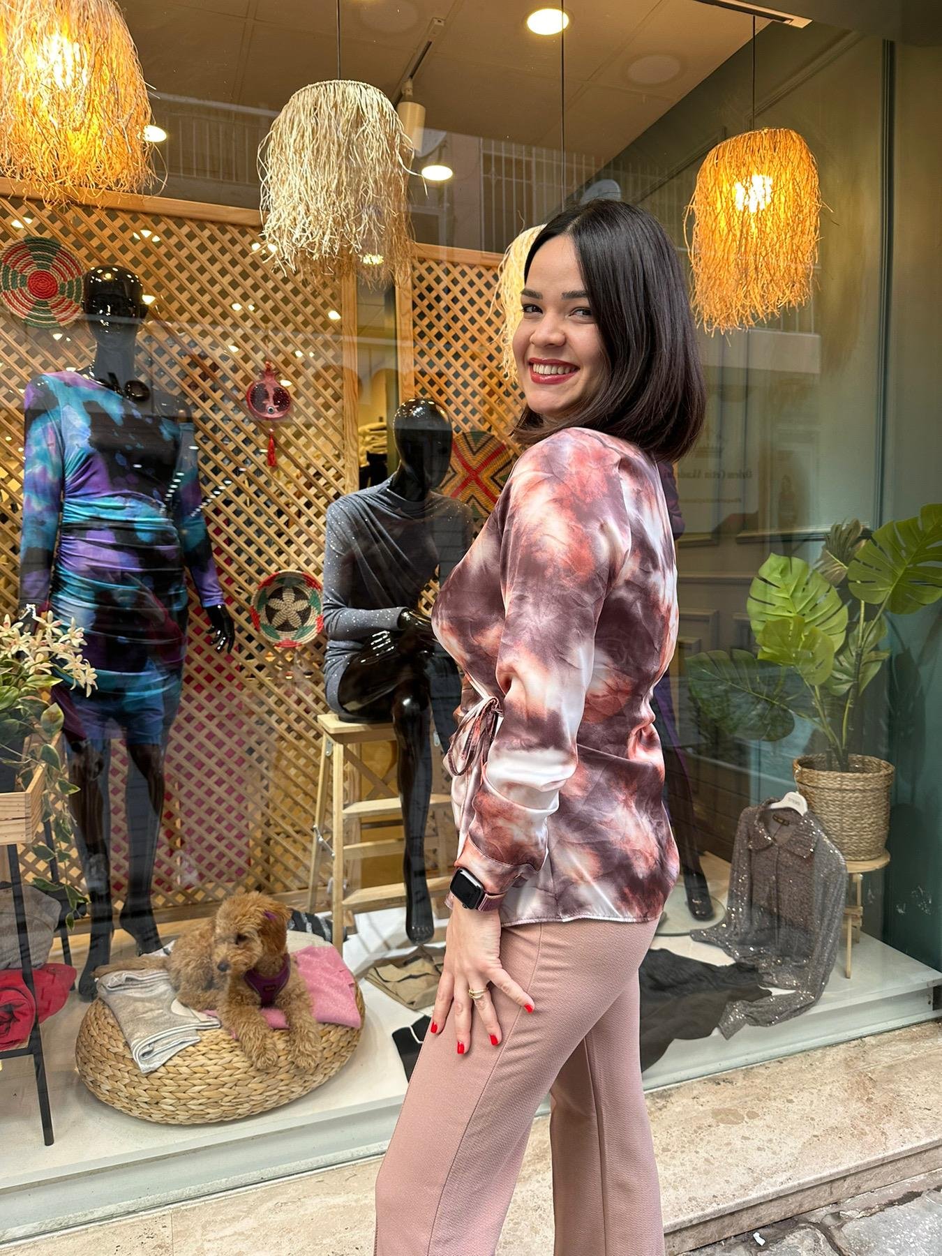 Kahveli Batik Desen Gömlek