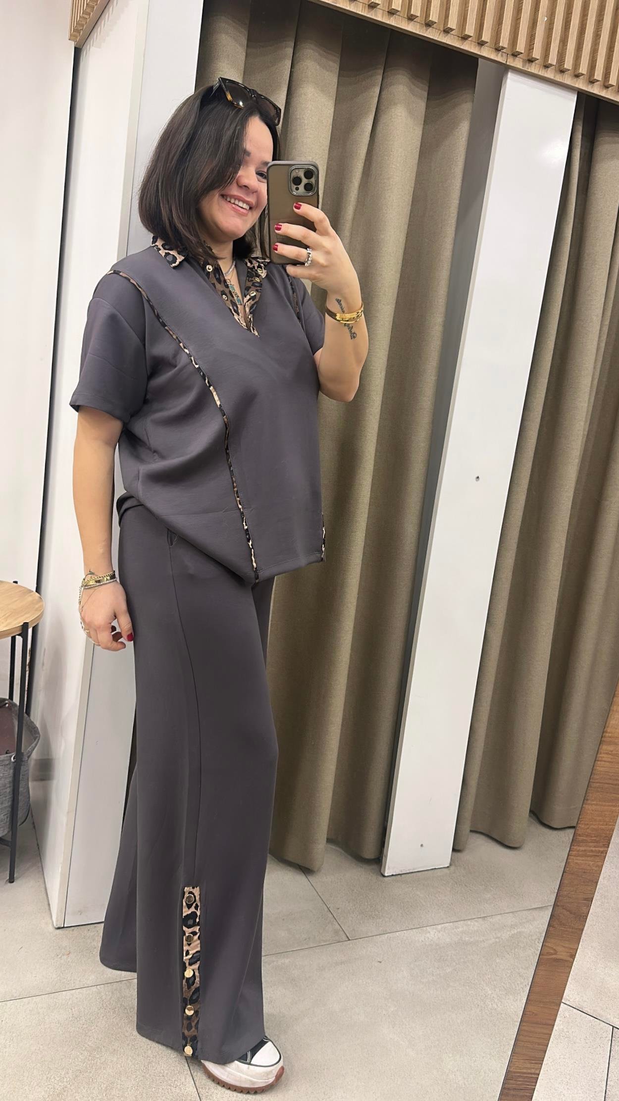 Leopar Detaylı Modal Kumaş İkili Takım