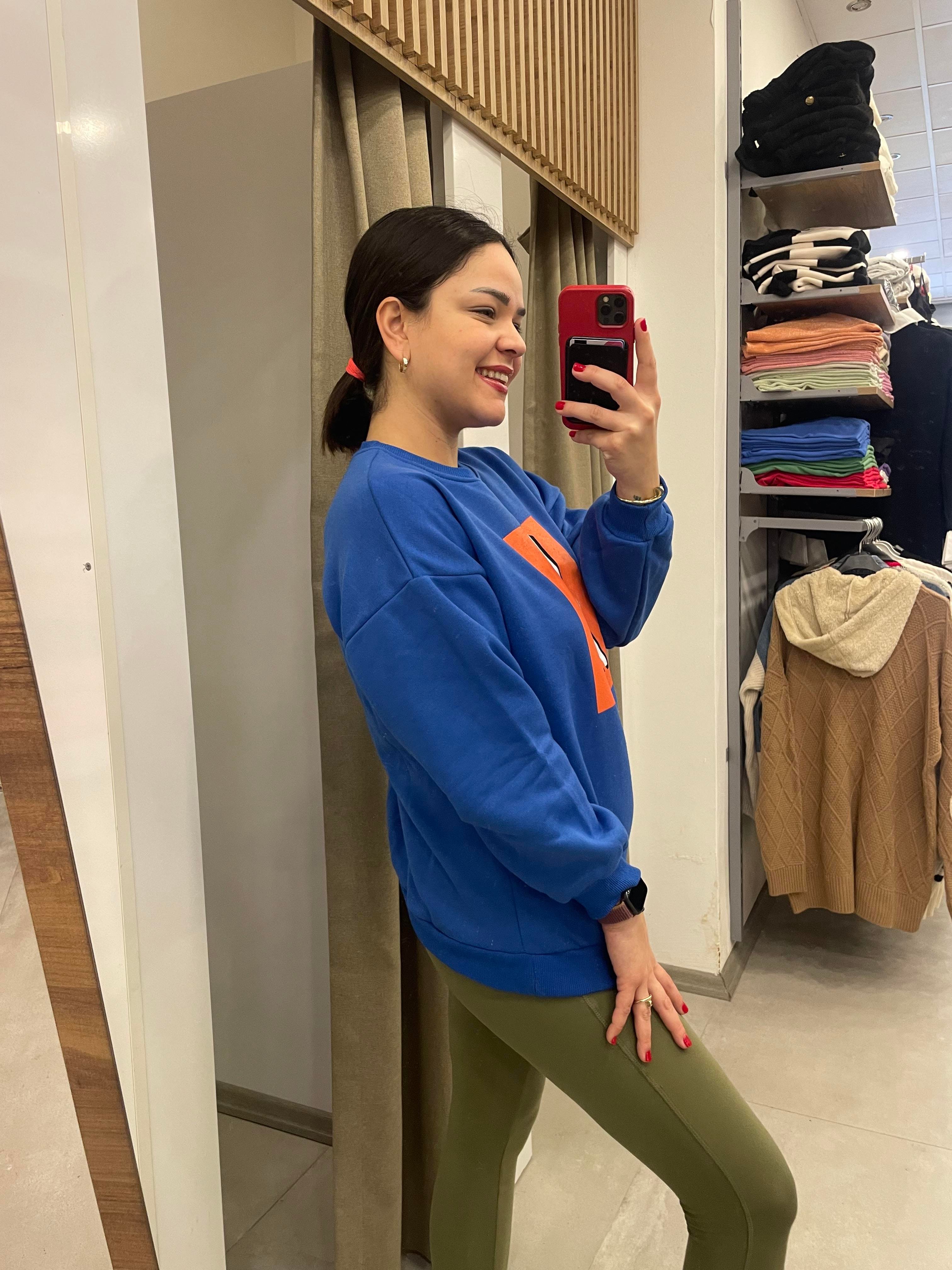 Mavi Turuncu Baskılı Sweatshirt