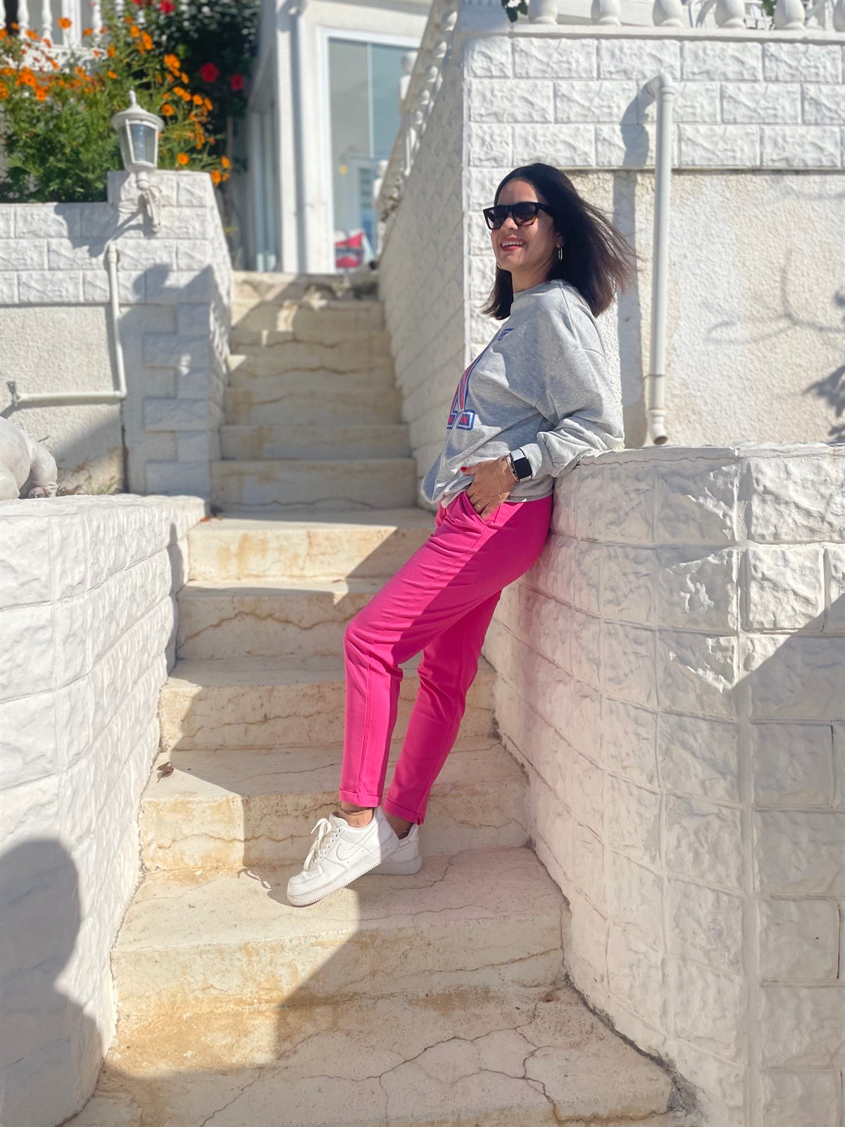 Pembe Çelik Örgü Duble Paça Pantolon