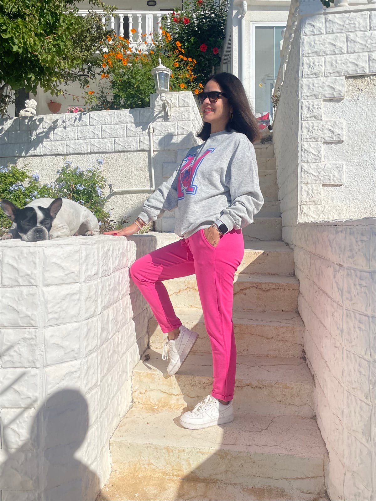 Pembe Çelik Örgü Duble Paça Pantolon