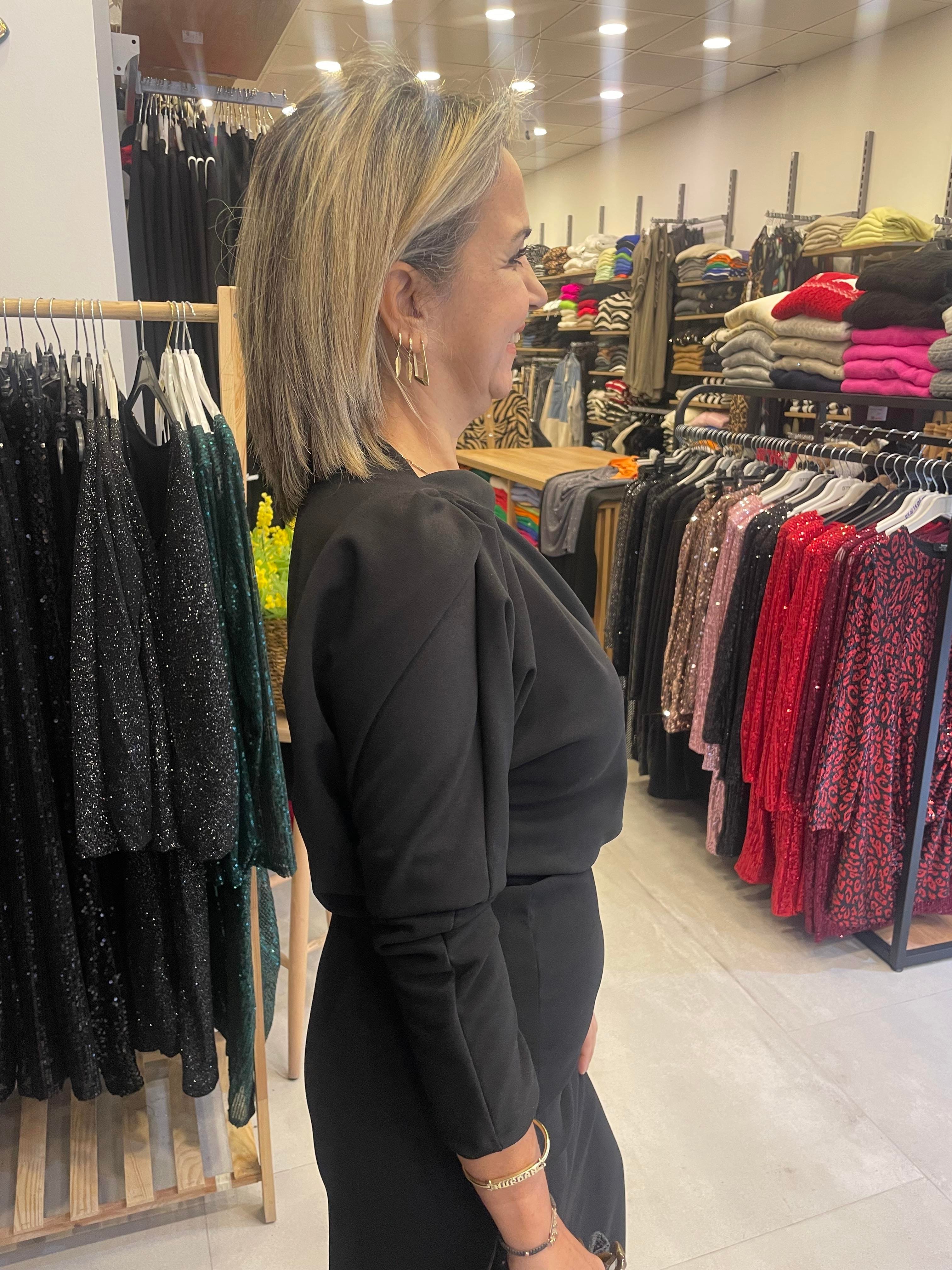 Siyah Drape Detaylı Elbise 
