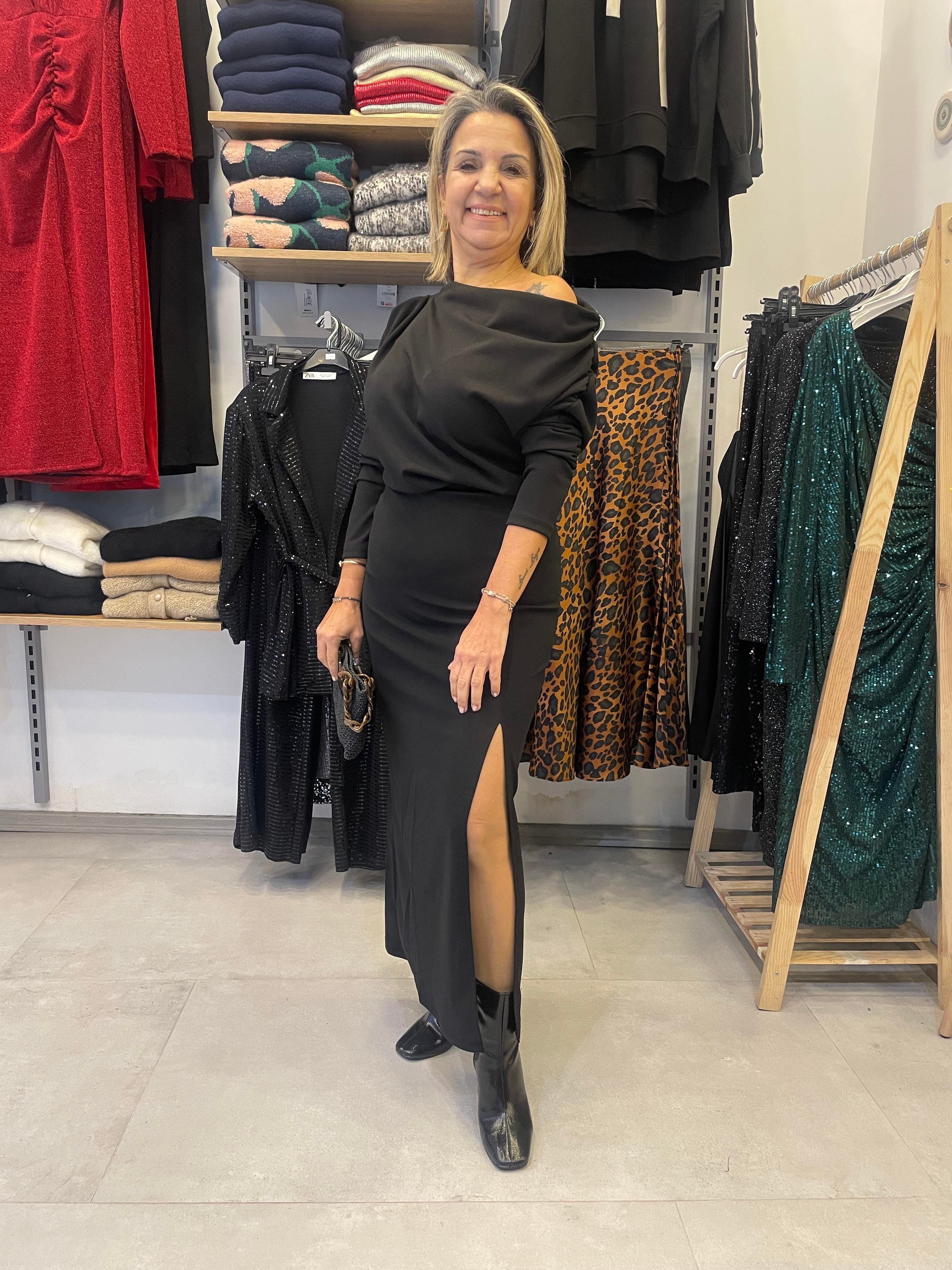 Siyah Drape Detaylı Elbise 