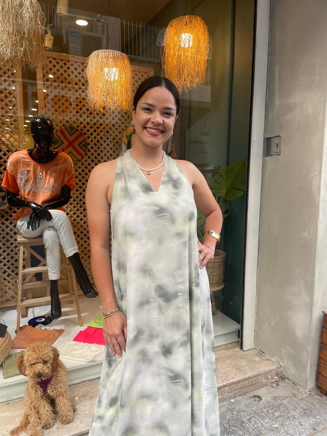 Yeşil Batik Desen Elbise