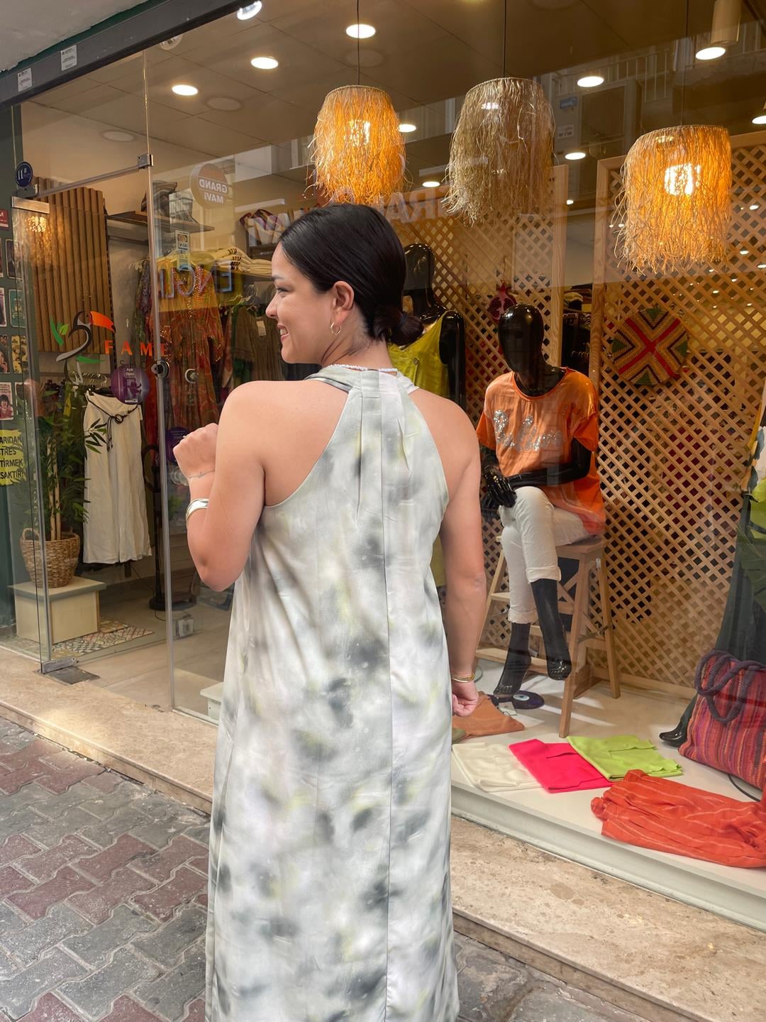 Yeşil Batik Desen Elbise