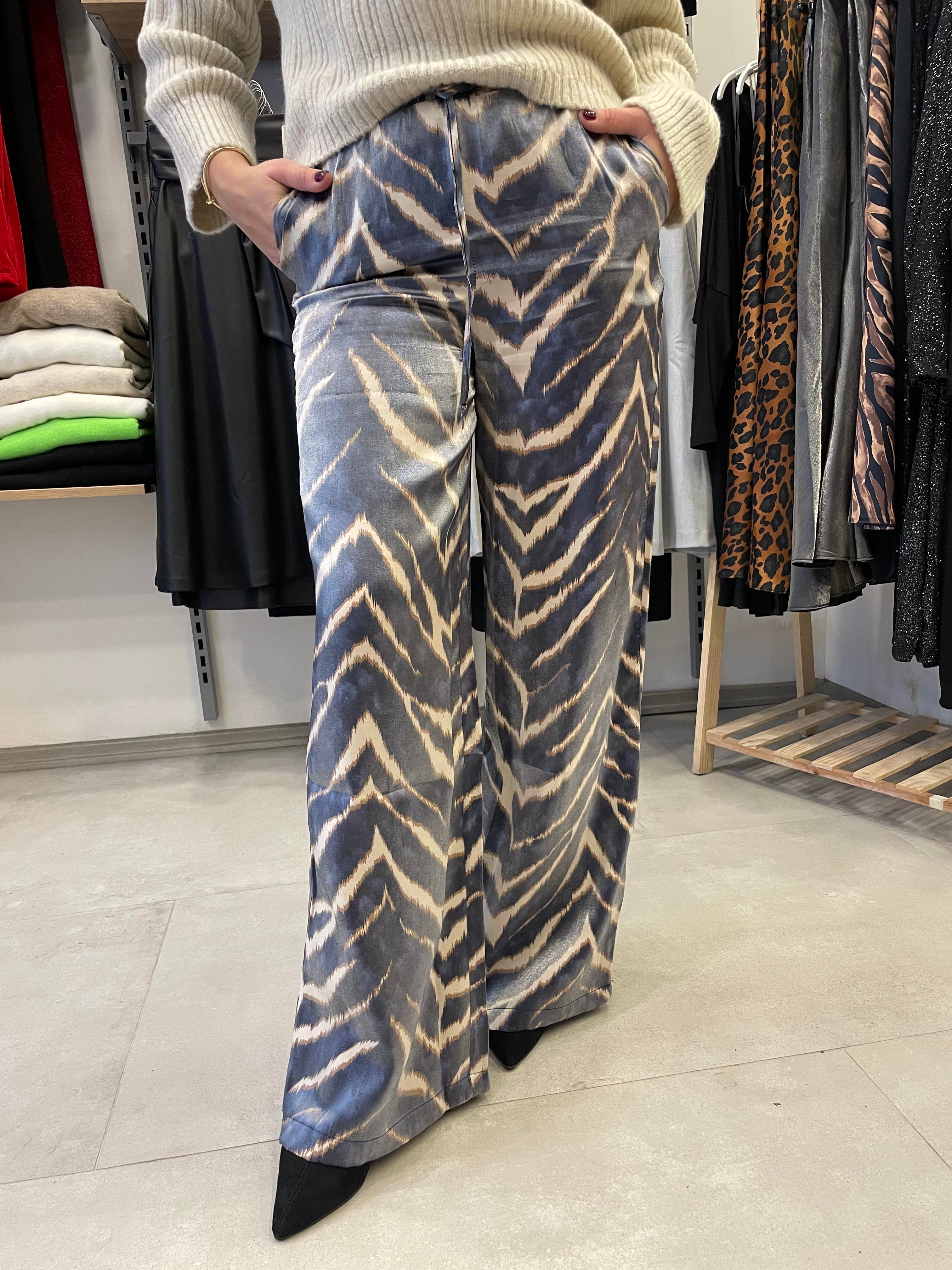 Zebra Desen Saten Pantolon