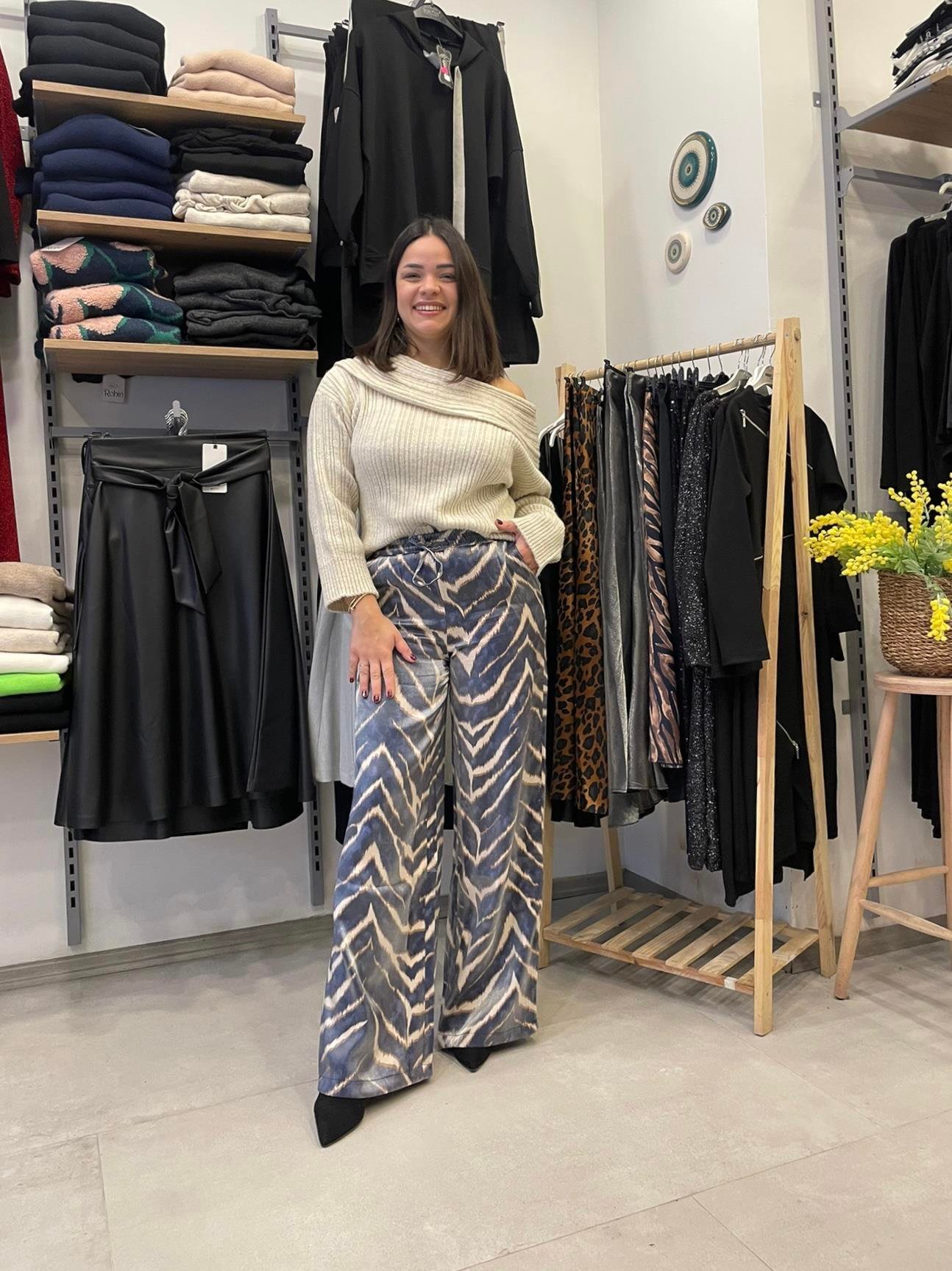 Zebra Desen Saten Pantolon