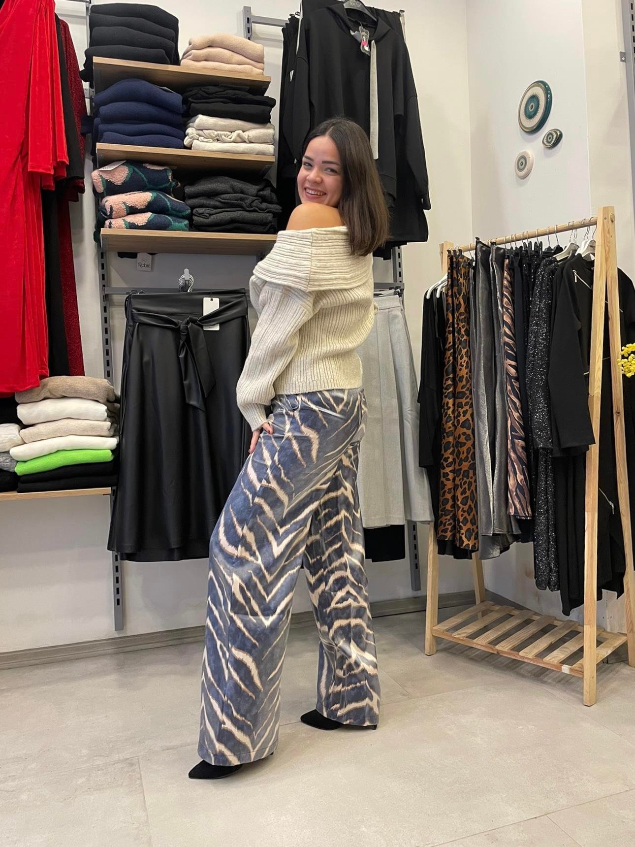Zebra Desen Saten Pantolon