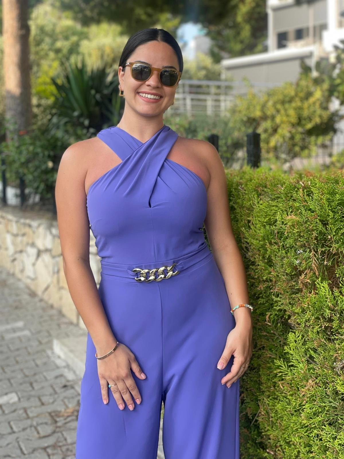 Zincir Detaylı Mor Tulum