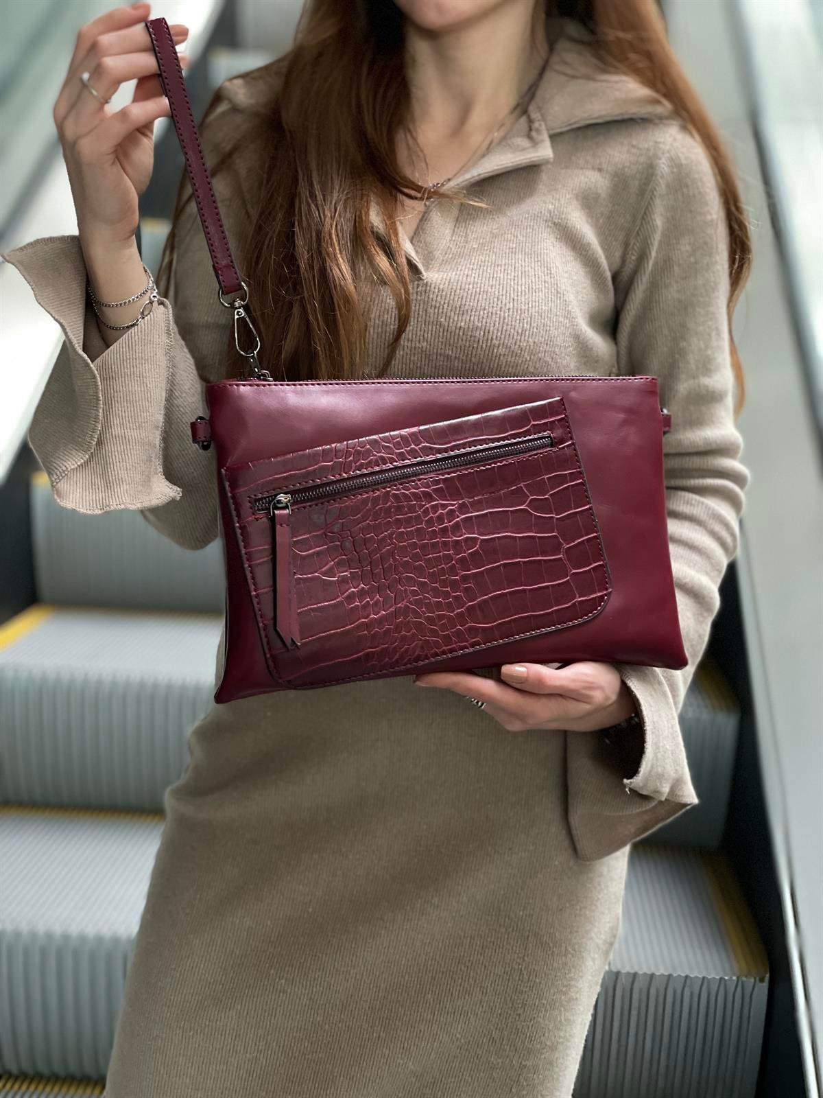 Kroko Detaylı El Portföyü/Clutch