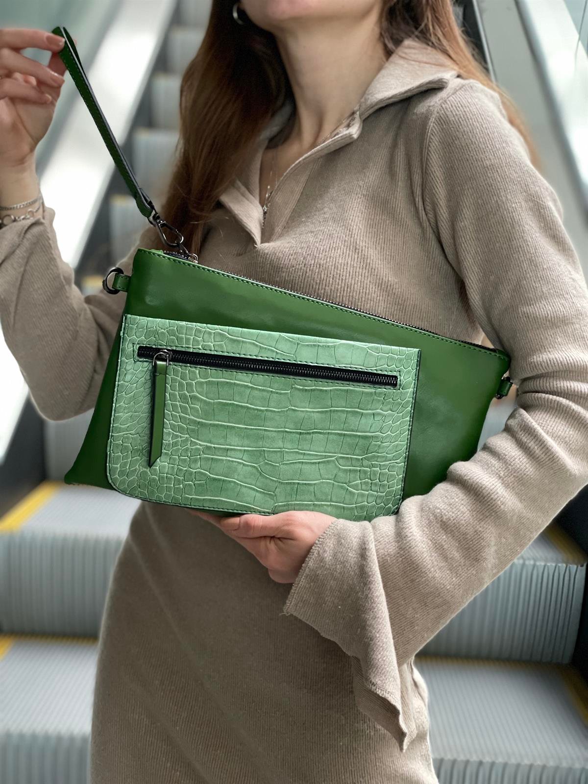 Kroko Detaylı El Portföyü/Clutch