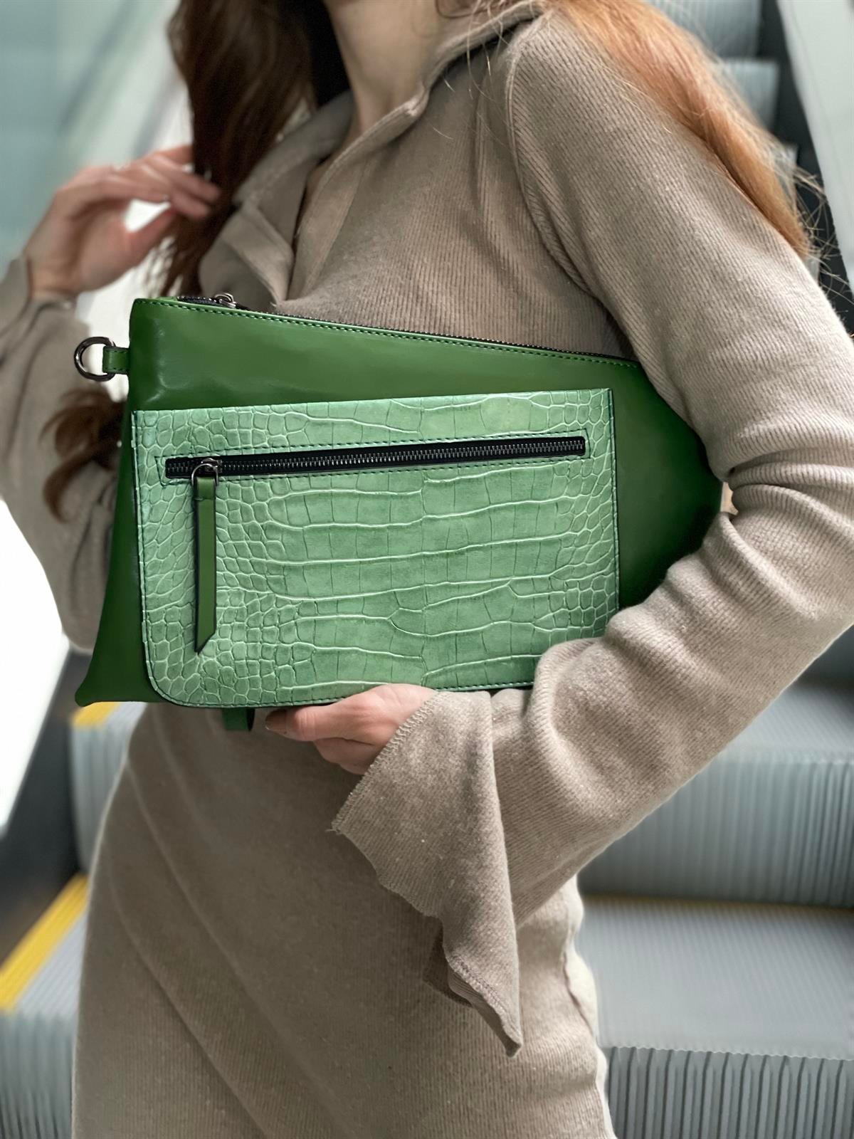 Kroko Detaylı El Portföyü/Clutch