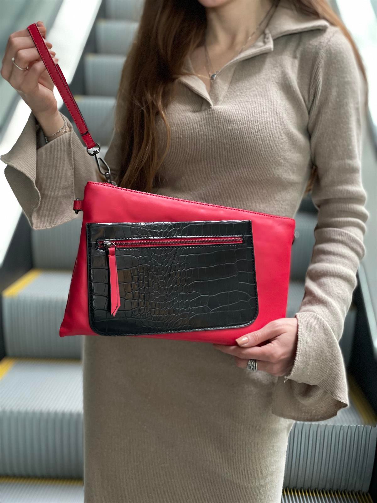 Kroko Detaylı El Portföyü/Clutch